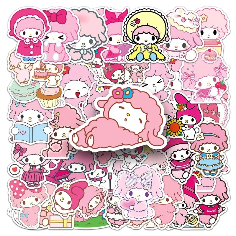 50Pcs/Set Kawaii Sanrio Piano Stickers Cartoon Cute My Melody Hello Kitty Decorative Cup Mobile Phone Case Stationery Sticker