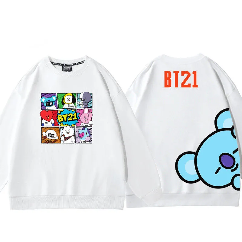 Kawaii Anime Cartoon Bt21 Tata Chimmy Cooky Round Neck Sweatshirt Autumn Winter New Fashion Versatile Tops Couple Shirts Gifts