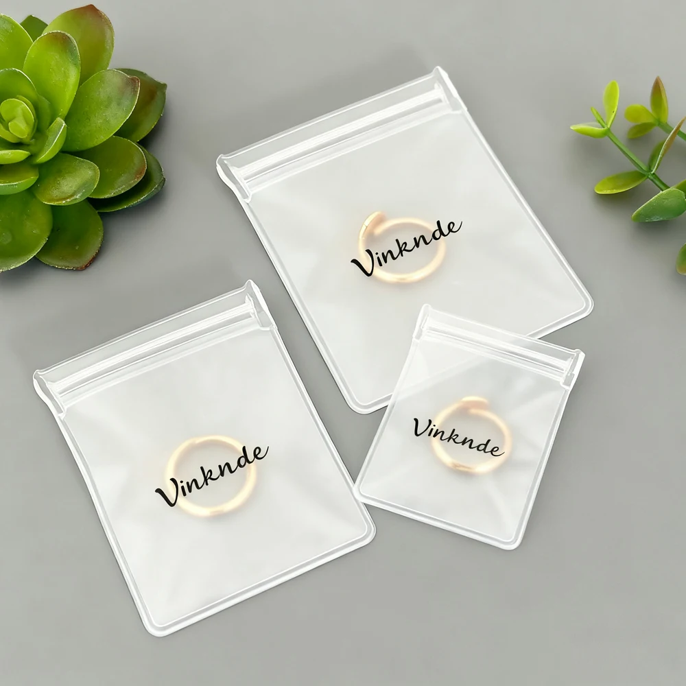 

50/100Pcs 6x8cm Jewelry Bags Frosted Zipper Bag With Logo Custom Mini PVC PP Jewellry Earrings Necklace Rings Package Dust Bags