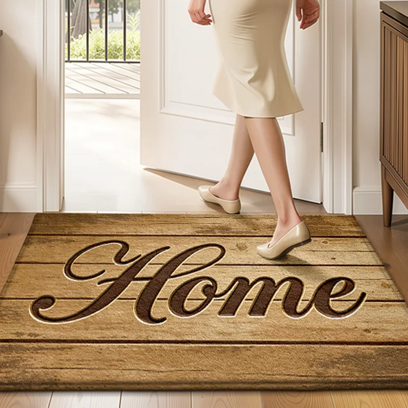 Retro Door Mat, Fine Cotton Velvet Entrance Mat, Scraping and Sanding Entrance Foot Pad, Machine Washable Anti Slip Rug