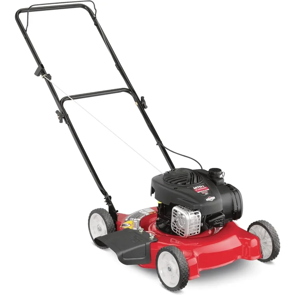 Gas Powered Push Lawn Mower with Engine Oil, 20 Inch Steel Cutting Deck, and Side Discharge for Outdoor Yards, Red/Black