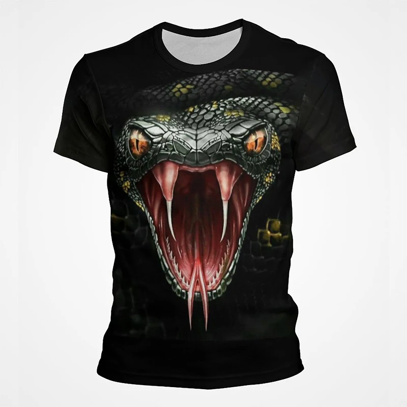 New Summer Snake Graphic Pop T Shirts For Men 3D Horror Animal Printed Tee Shirt Kid Fashion Cool Streetwear Clothes O-neck Tops