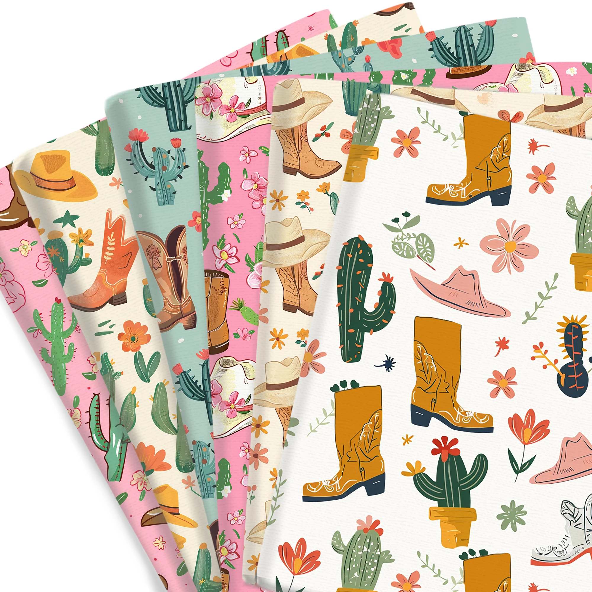 50*45cm Western-Inspired Series Boots Cactus Hat Polyester Cotton Fabric for Tissue Sewing Quilting Fabrics Needlework Material