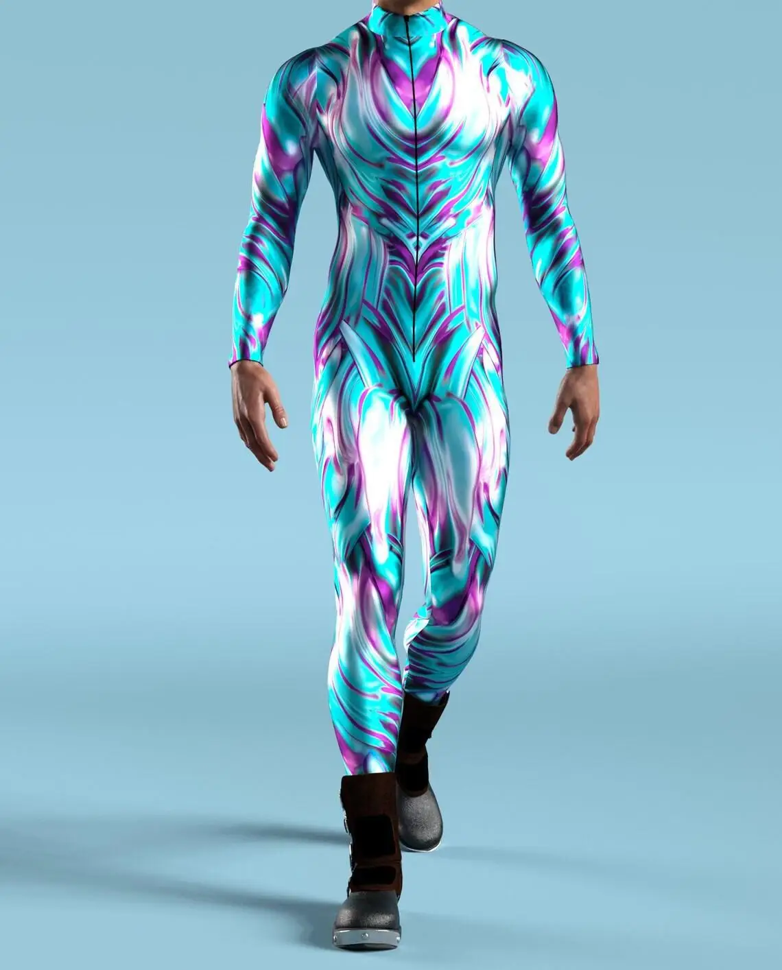 Mehrfarbiger Digitaldruck-Jumpsuit für Damen, Cosplay, Halloween, Karneval, Kostümparty, Performance, Reißverschluss, elastischer, schmaler Bodysuit – Detail 4