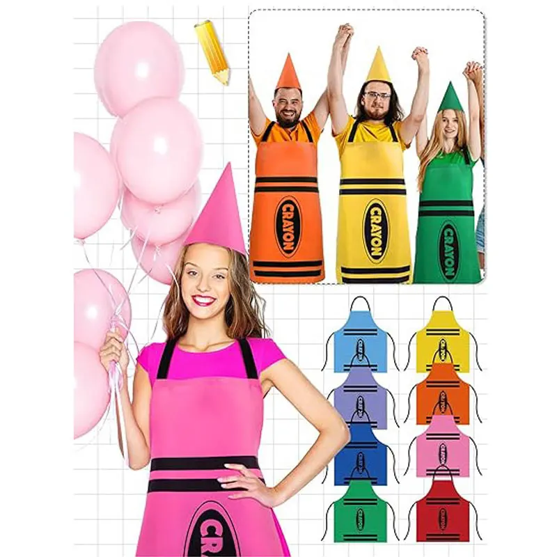 

Colorful Crayon Themed Gnome Set - Apron & Cone Hat for Kids Birthday Party Cosplay Dress-up & Art Craft Activity Supplies