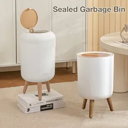 7-8L High Foot Trash Bin For Bathroom Press type Toilet Trash Can INS Style Kitchen Food Wastebasket
