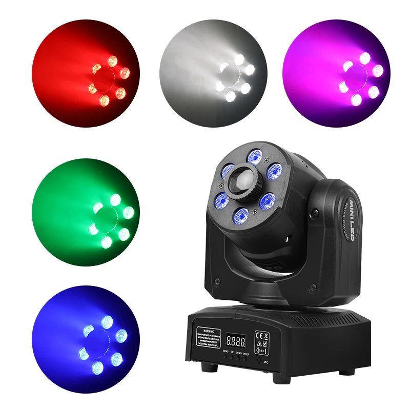 

LED Spot Wash Moving Head Light RGBW 7 Gobos 6 Colors Spotlight With DMX512 Control For DJ Disco Party Wedding Stage Lighting