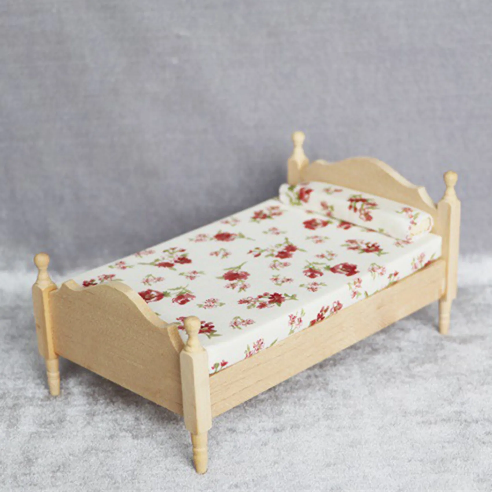 1/12 Miniatures Bedroom Furniture Wooden Single Bed for 1/12 Doll House Decor Furniture Toys