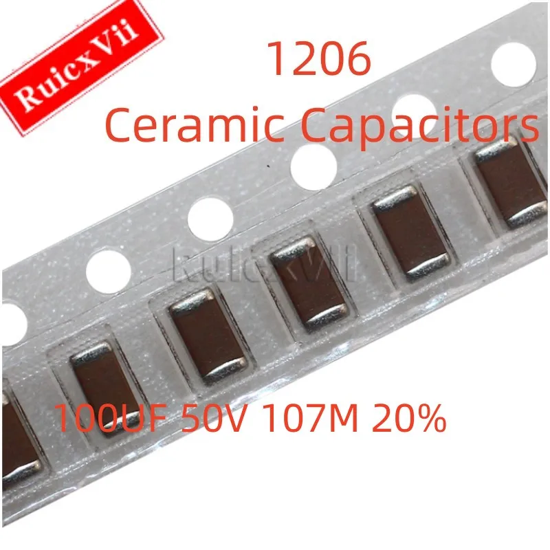 Capacitores cerâmicos com SMD, 1206, 100UF, 50V, 107M, 20% X5R, 3216, 5 PCes