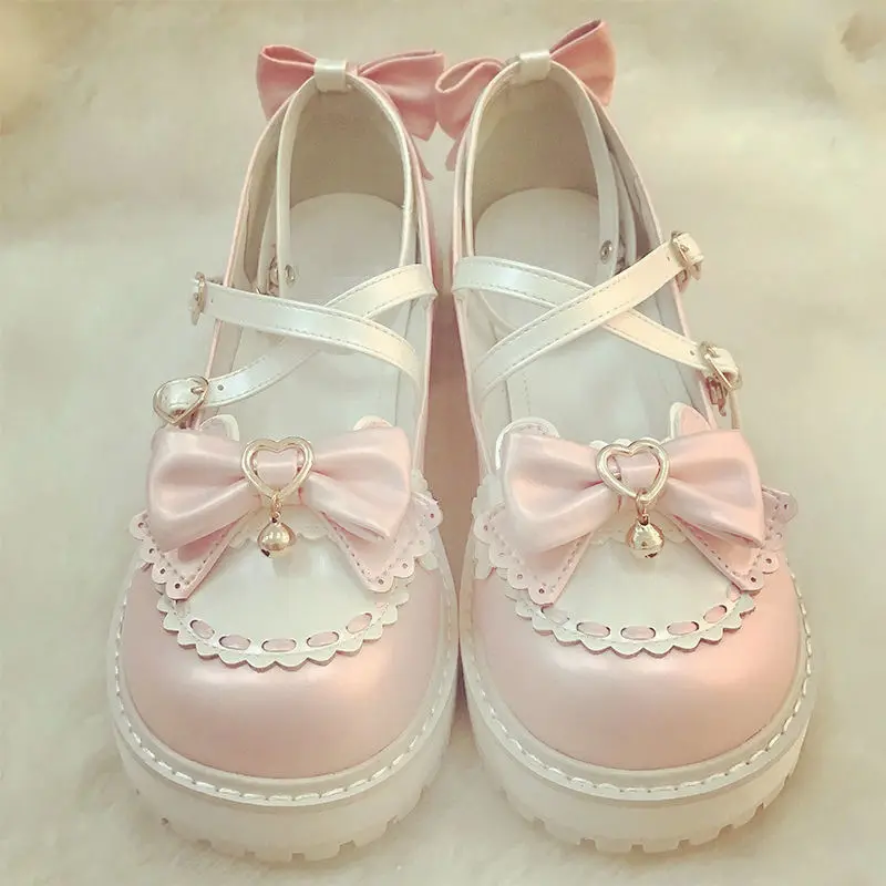 2023 New Autumn Lolita Shoes Bow Cute Soft Girl Wild College Style JK Uniform Round Head Small Leather Shoes Kawaii Shoes