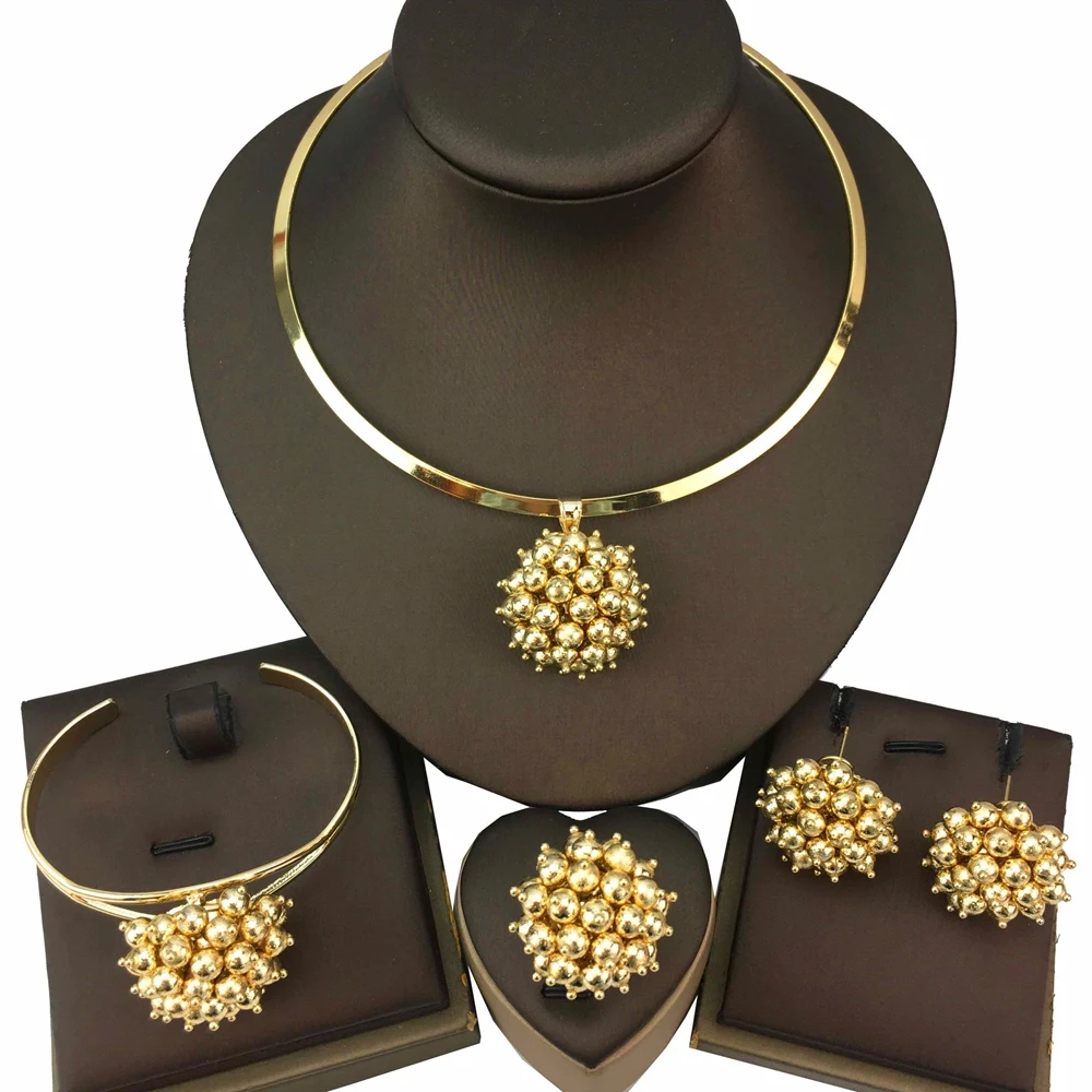 yuminglai dubai conjunto de joias banhado a ouro para mulheres brincos pulseira aneis presentes de festa de casamento acessorios femininos fhk17697 01