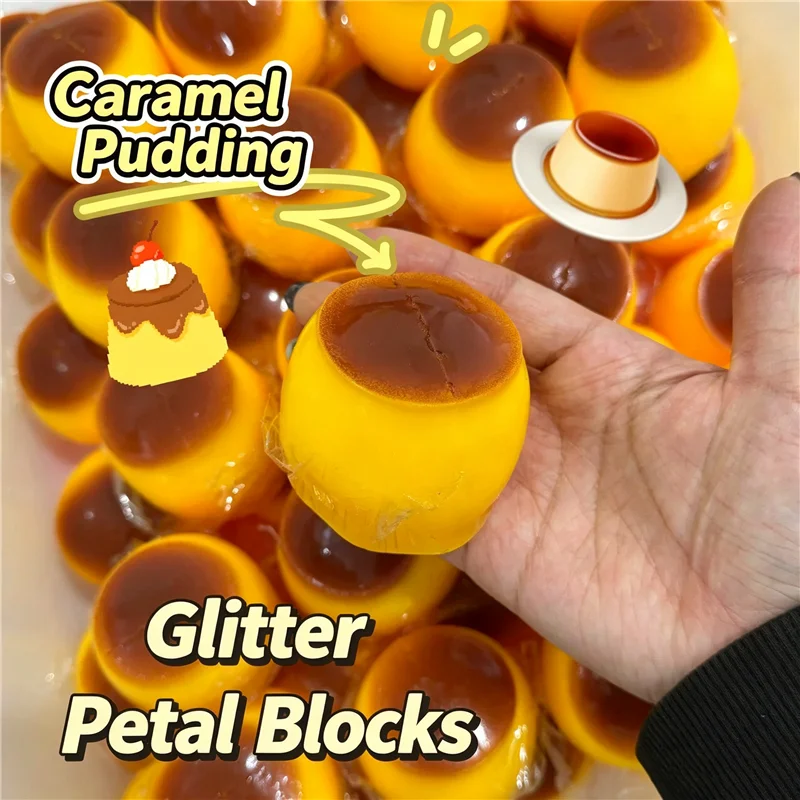 Pudding Stress Ball Squishy Model Toy ASMR Stress Relief Fidget Toy Peanut Cheese Strawburry Crunchy Building Blocks Filler Ball
