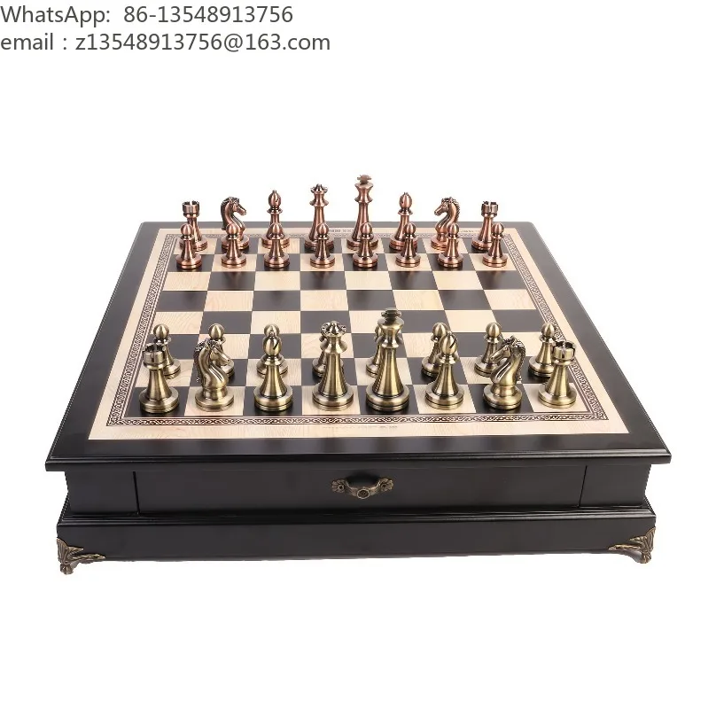 Metal Chess Set, Large Deluxe Tabletop Game with 2 Extra Queen Pieces