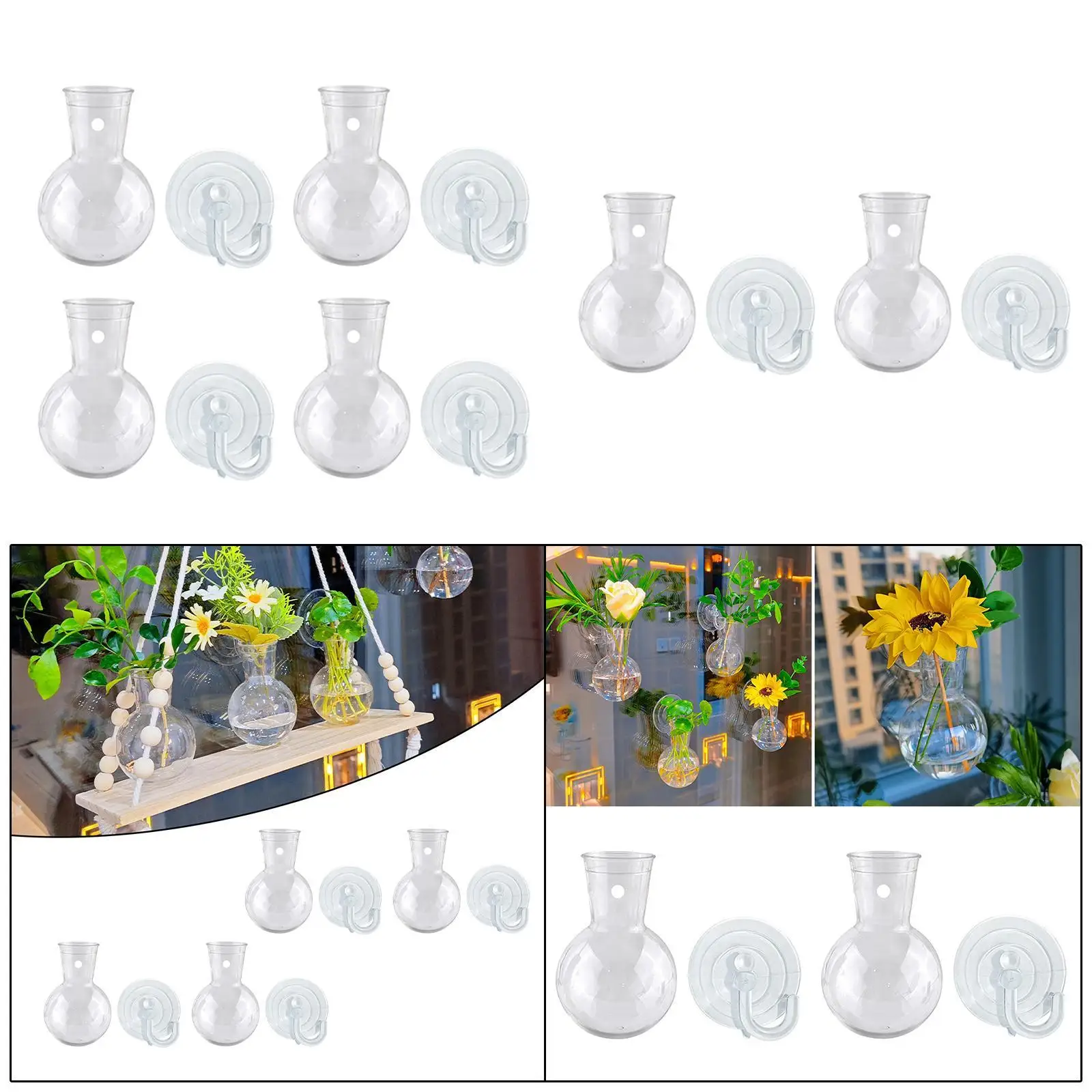 

Hanging Transparent Vase Container with Suction Cup Hooks Plant Propagation
