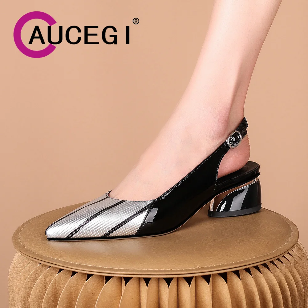 

Aucegi 2024 Spring Summer Women's Chunky Medium Round Heels Pumps Pointed Toe Retro Daily Comfort Shallow Party Event Shoes