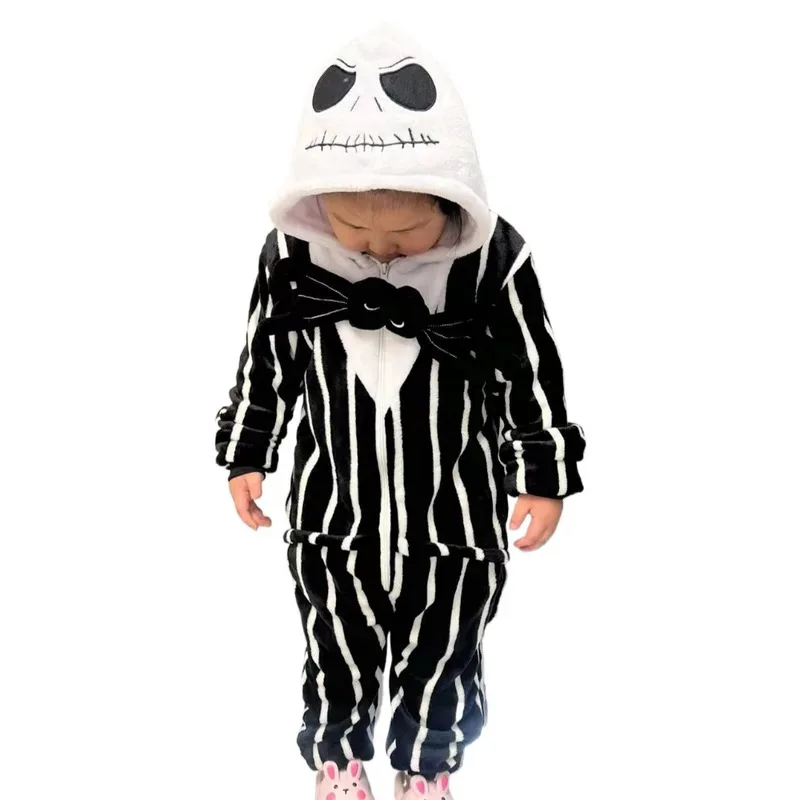 

l2025l New Cosplay Children Zipper Kigurumi Onesies Pajama Boy Girl Sleepwear Halloween Jumpsuit Animal Skeleton Cosplay Onesie