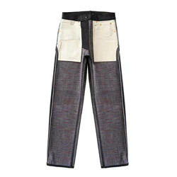Sos ZHAN erkek kot çift taraflı gökkuşağı boyama Sanforized kenar Denim kot gökkuşağı düzenli Fit 14.5 Oz