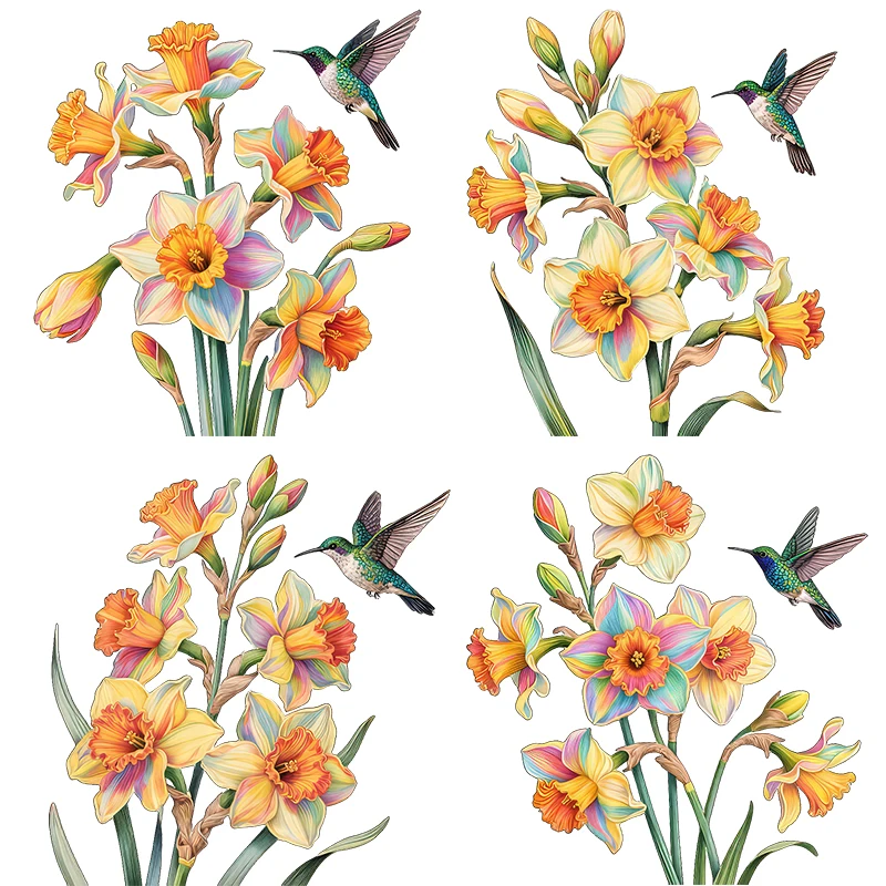 Three Ratels CFN66 Elegant Daffodil and Kingfisher Art Decals for Home Decor Door Window decals