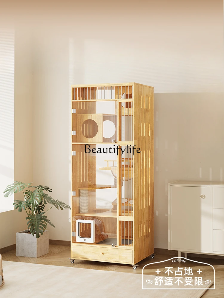 Solid Wood Cat Cage Does Not Cover an Area of Household Small Apartment Integrated Cat Cabinet