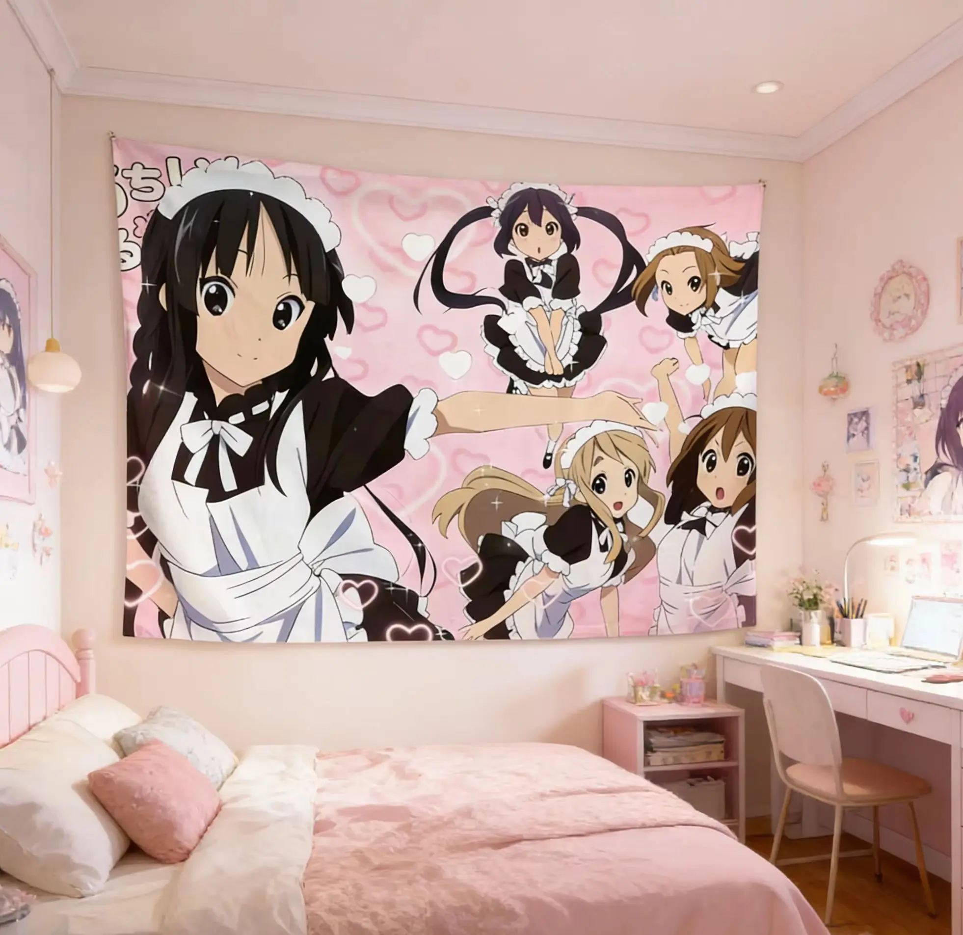1pc Anime Maid Tapestry, Polyester 2D Print, K-On! Maid Cafe Design, Wall Decor for Bedroom & Living Room, Anime Fan Room Accent