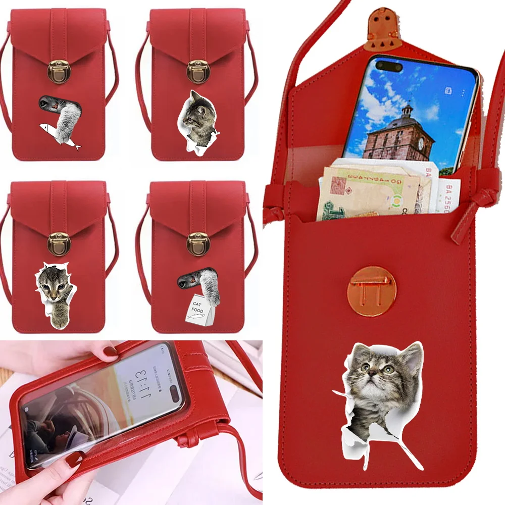 

Сумка для мобильного телефона, новая женская сумка из мягкой кожи для отдыха, модная серия с принтом кота, мини-сумки через плечо на одно плечо
