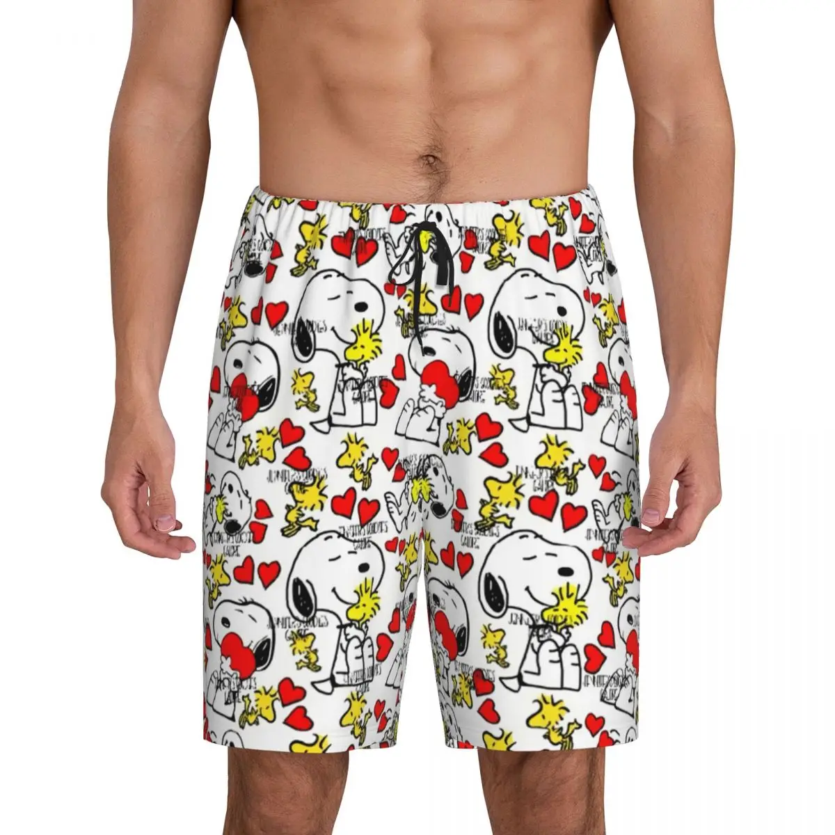 

Custom Manga Snoopy Woodstock Cartoon Dog Pajama Bottoms for Men Lounge Sleep Shorts Drawstring Sleepwear Pjs with Pockets