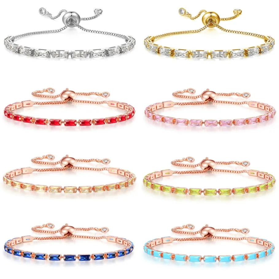 Glänzende, verstellbare, bunte CZ-Kristalle, Iced Out, dünne Tennis-Armbänder für Frauen, zarte Kristall-Handkette, Modeschmuck, KBH035