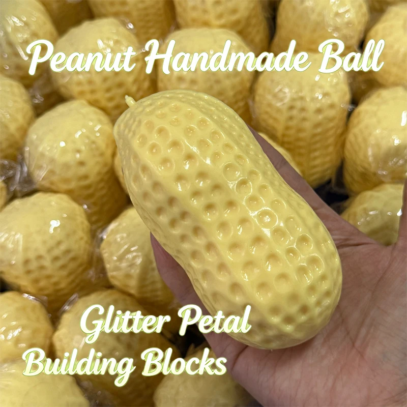 Handmade Peanut Squishy Stress Ball Fidget Toy Crunchy Squeeze Toy Round Blocks Filled Stress Relief Holiday Gifts for Adult