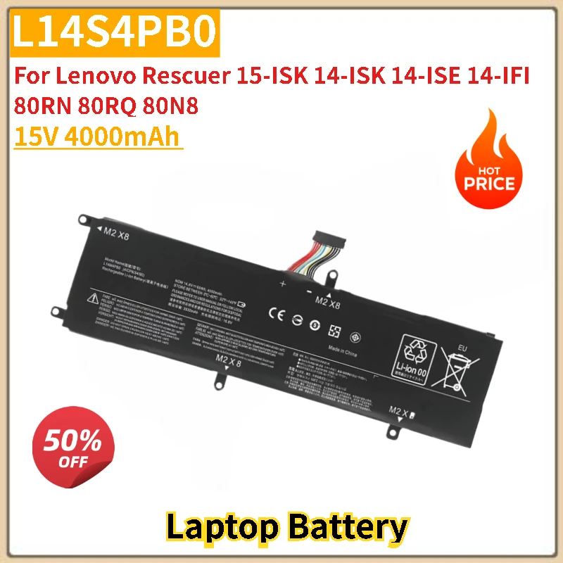 

New L14S4PB0 Laptop Battery 15V 4000mAh For Lenovo Rescuer 14-ISK 14-ISE 14-IFI 80RN 80RQ 80N8 4ICP6/54/90 5B10H54716 L14M4PB0