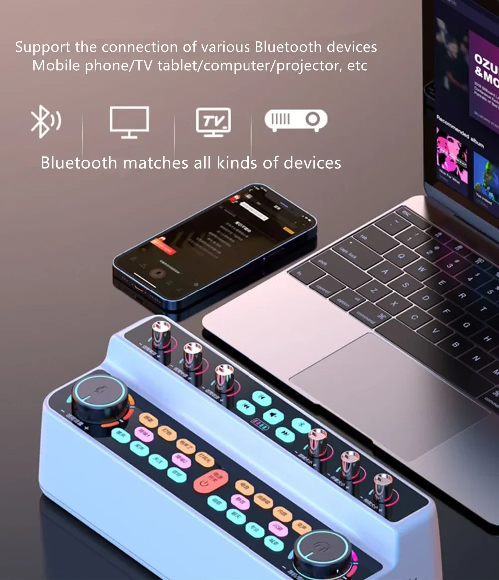 Bluetooth Speaker Mobile Phone Computer TV Karaoke Live Sound Card Dual Horn Stereo Audio AUX TF Player Wireless Microphone Set