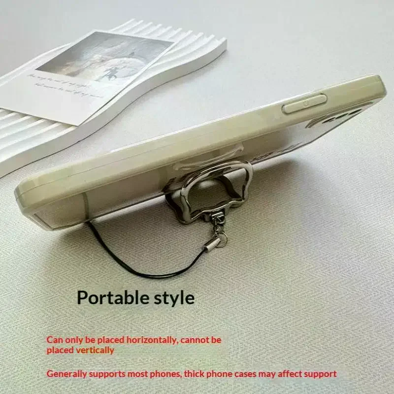 Cute Cat Shaped Alloy Phone Lanyard With 2 In 1 Finger Ring And Foldable Stand Perfect For Watching Videos Daily Use Travel view 2