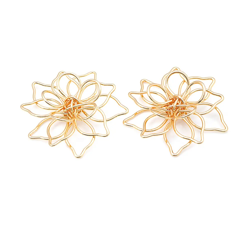 18K Gold Color Brass 3D Wire Flower Charms Pendants High Quality Diy Jewelry Making Necklace Earrings Accessories for Women