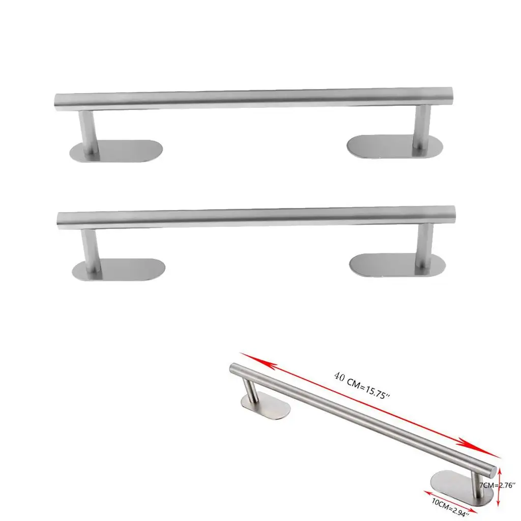 2Pcs Toilet Self Adhesive Towel Bar Shelf Rack Rail Holder Stainless Steel