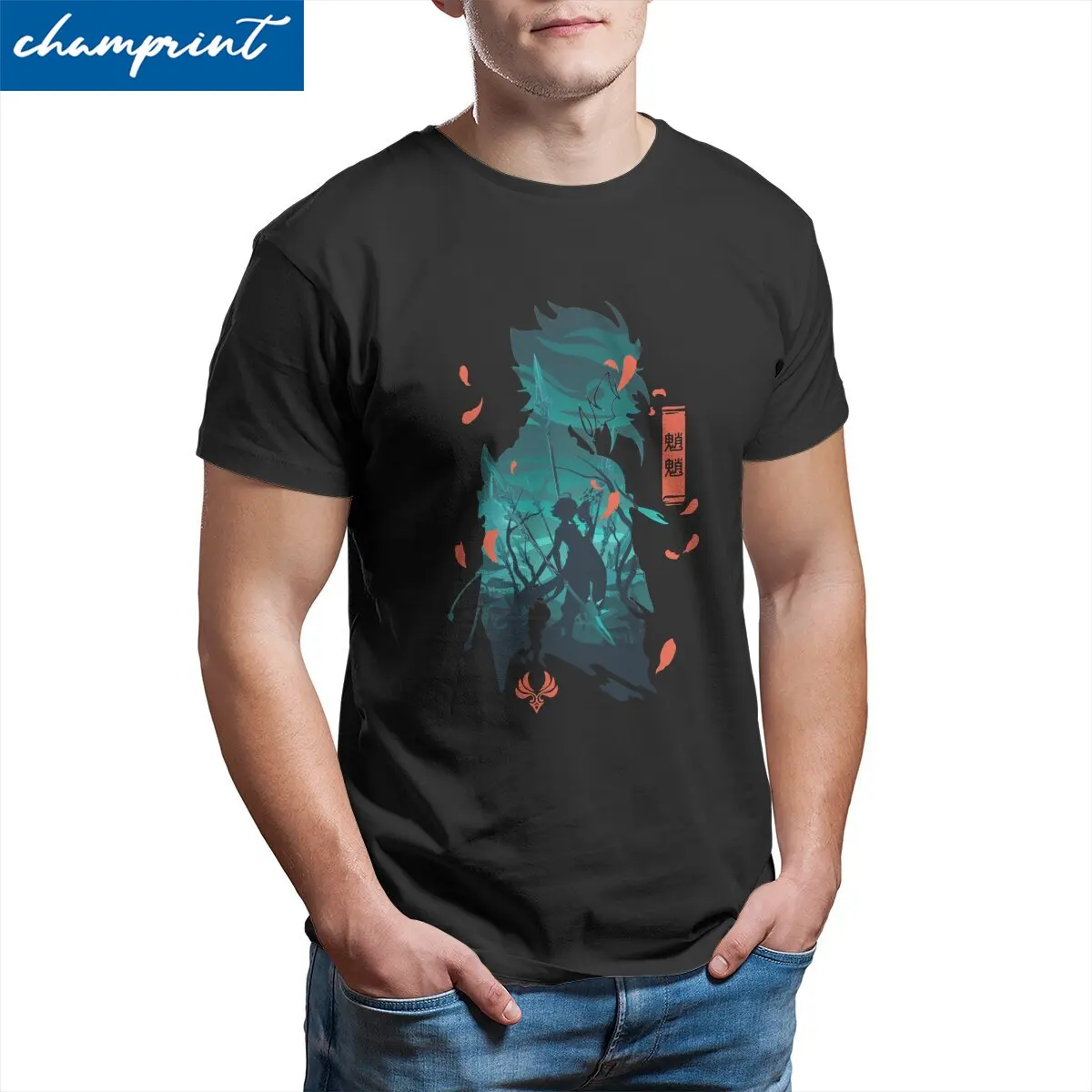 Genshin Impact Xiao  Men's T Shirt Anime Vintage Tee Shirt Short Sleeve Round Neck T-Shirt 100% Cotton Gift Idea Clothing