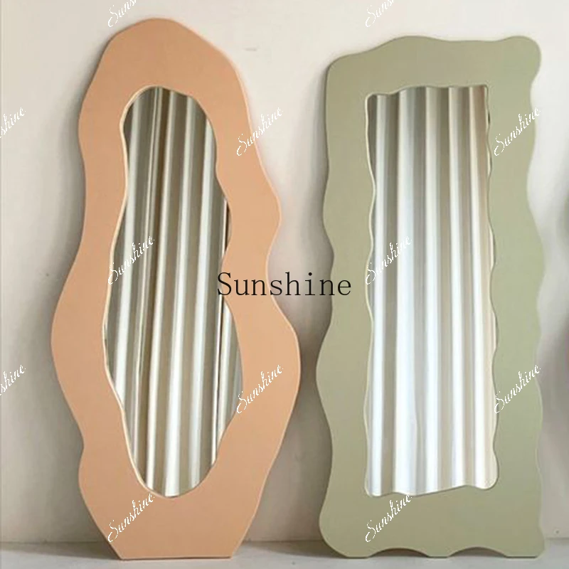 

Household wall-to-wall floor mirror Nordic wave mirror Household wall-mounted fitting mirror creativity FT