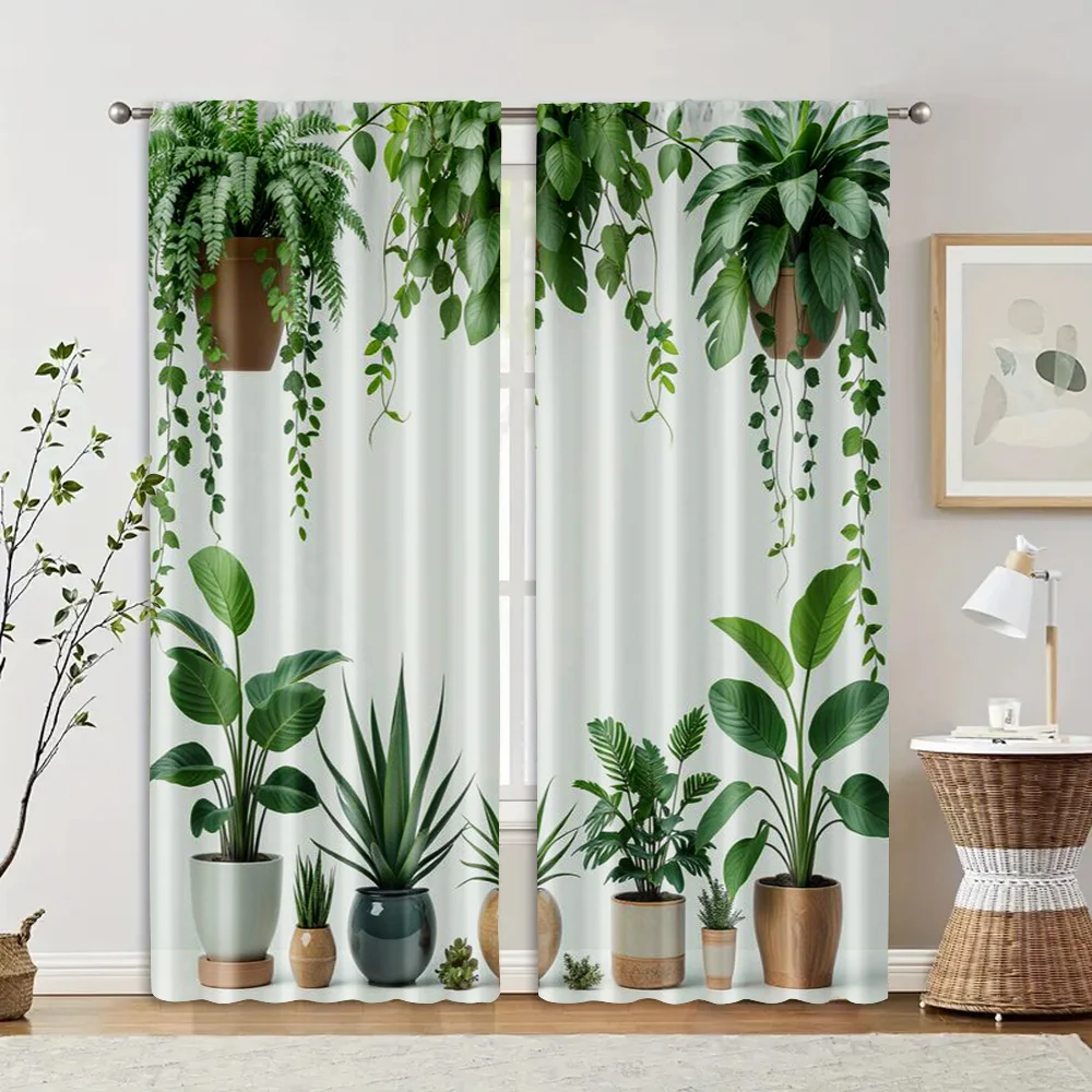 

2 pcs, filtering curtains (excluding rods, non-movable, without batteries) Bohemian style greenerybackgroundsuitable for use in