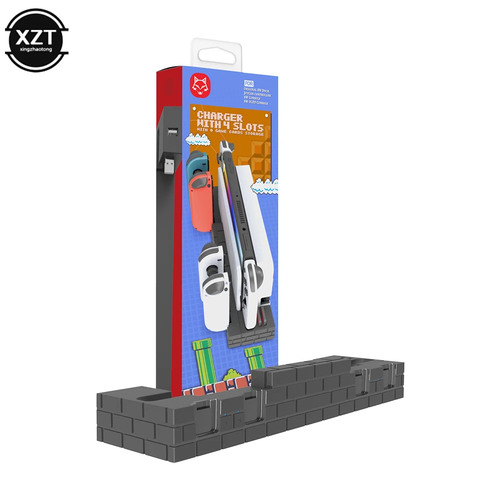 Game Controller Charger Base for Nintendo Switch OLED JoyCon 4 Ports Charging Station Base with 8 Game Slots Game Accessories