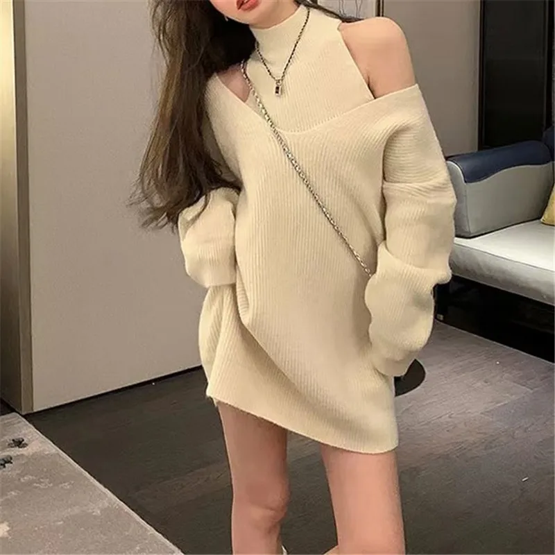 

Sweater Dress Women Knit Spring V-neck Sexy Loose Pullovers Work Jumpers Autumn Winter Vestidos Streetwear E1584