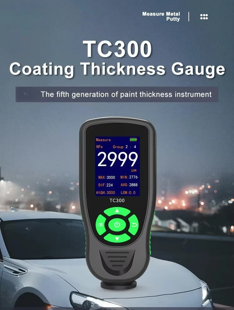 TC300 High Accuracy Coating Thickness Gauge Digital Meter Tool for Automotive Paint F/NF Automatic Detection