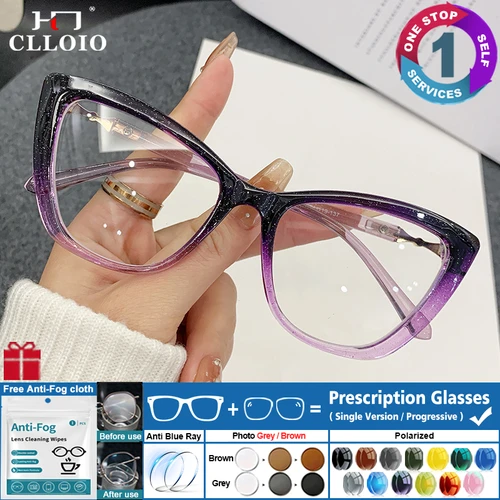 Imagen 1 del producto CLLOIO, nuevo diseño, gafas graduadas de ojo de gato brillantes a la moda, gafas fotocromáticas para miopía para mujer, gafas de lectura progresivas