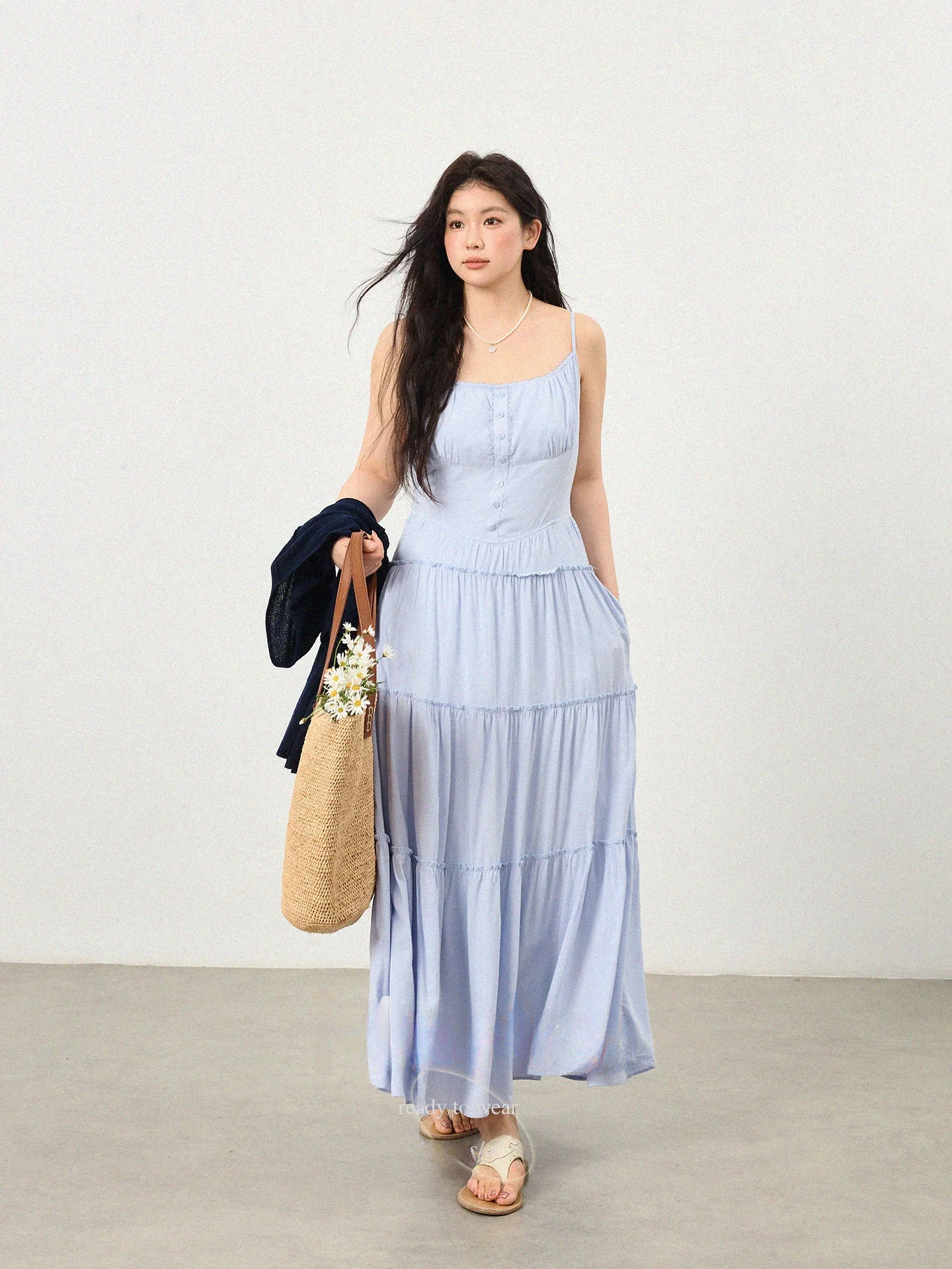 

plus Size Women's Summer New Cake Long Dress Belted Slimming Gauze Strapless Cotton High Waist A-Line Dress