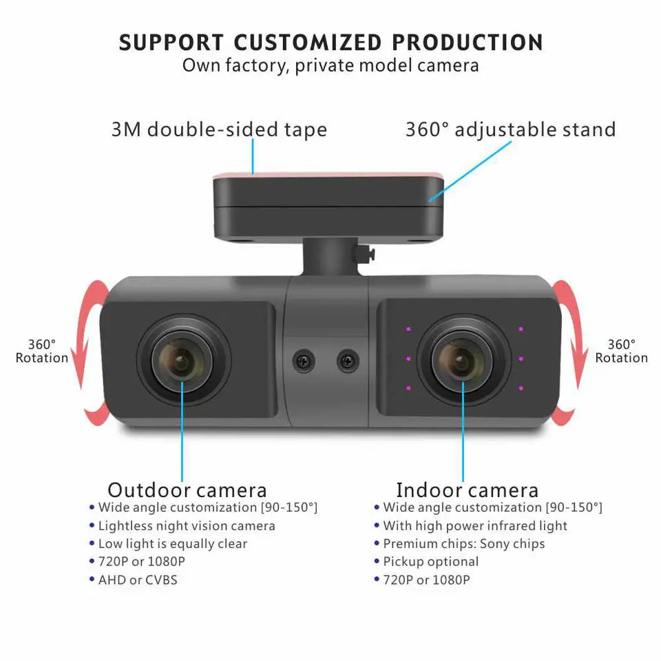 Megapixel AHD Camera Inside Front Rear Camera 2 Lens 1080P Recorder Car DVR Recorders Dash Cam Auto Wide Angle Night Vision