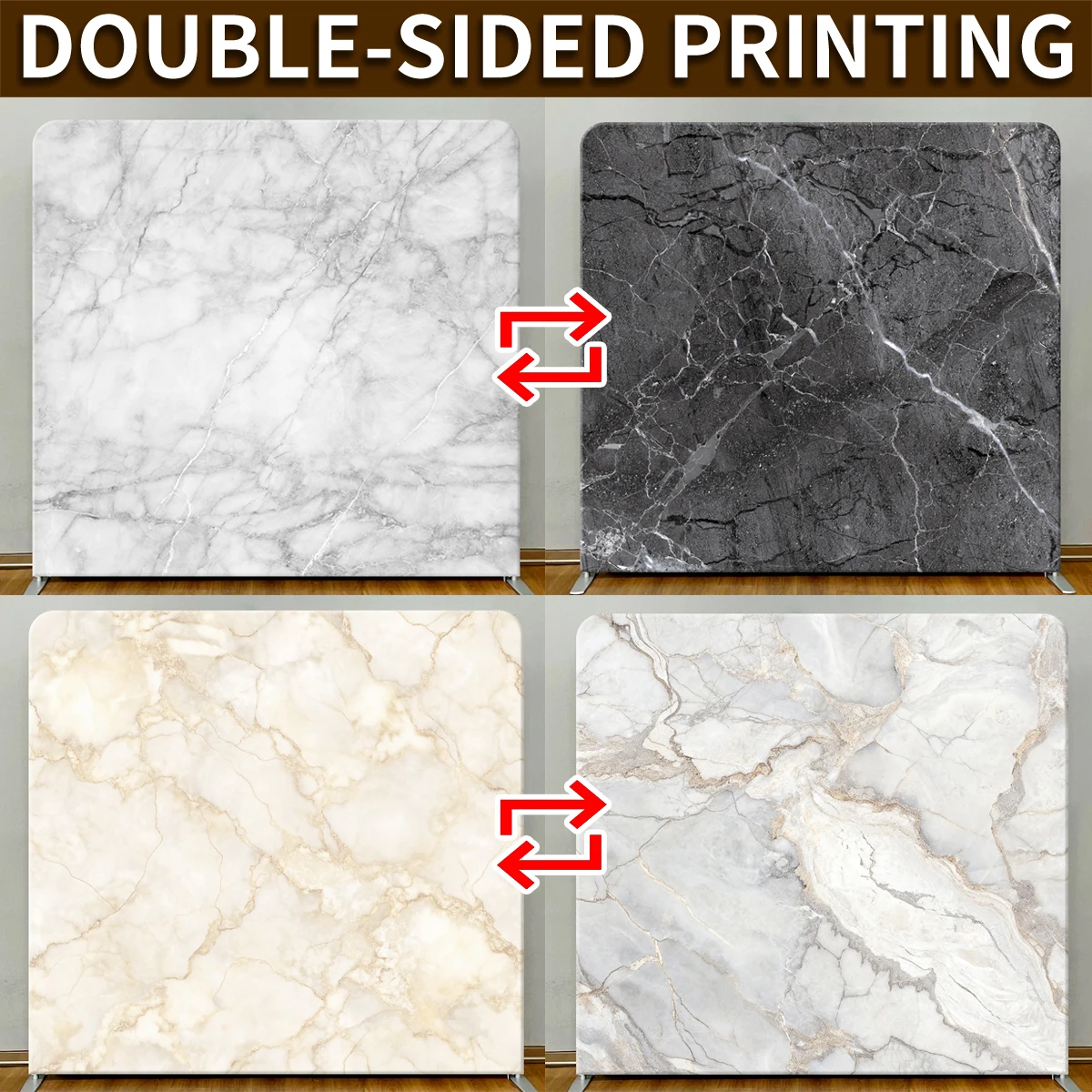 Marble Texture Photo Booth Backdrop Aluminum Frame Cover Party Event Square Photography Background Studio Props Custom Banner