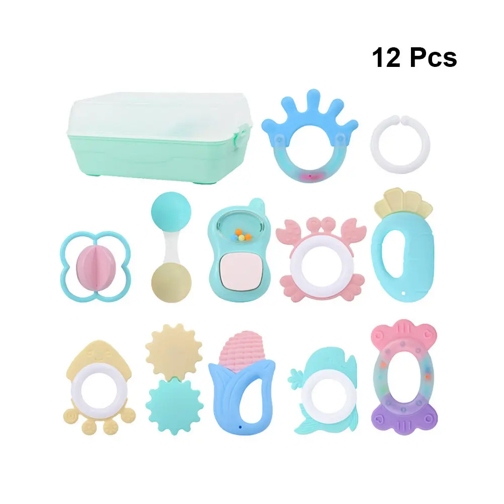 

12Pcs Baby Teether Handbell Assorted Shapes Chew Gum Massager for Newborn Infant Toddler Molar Soother Molar