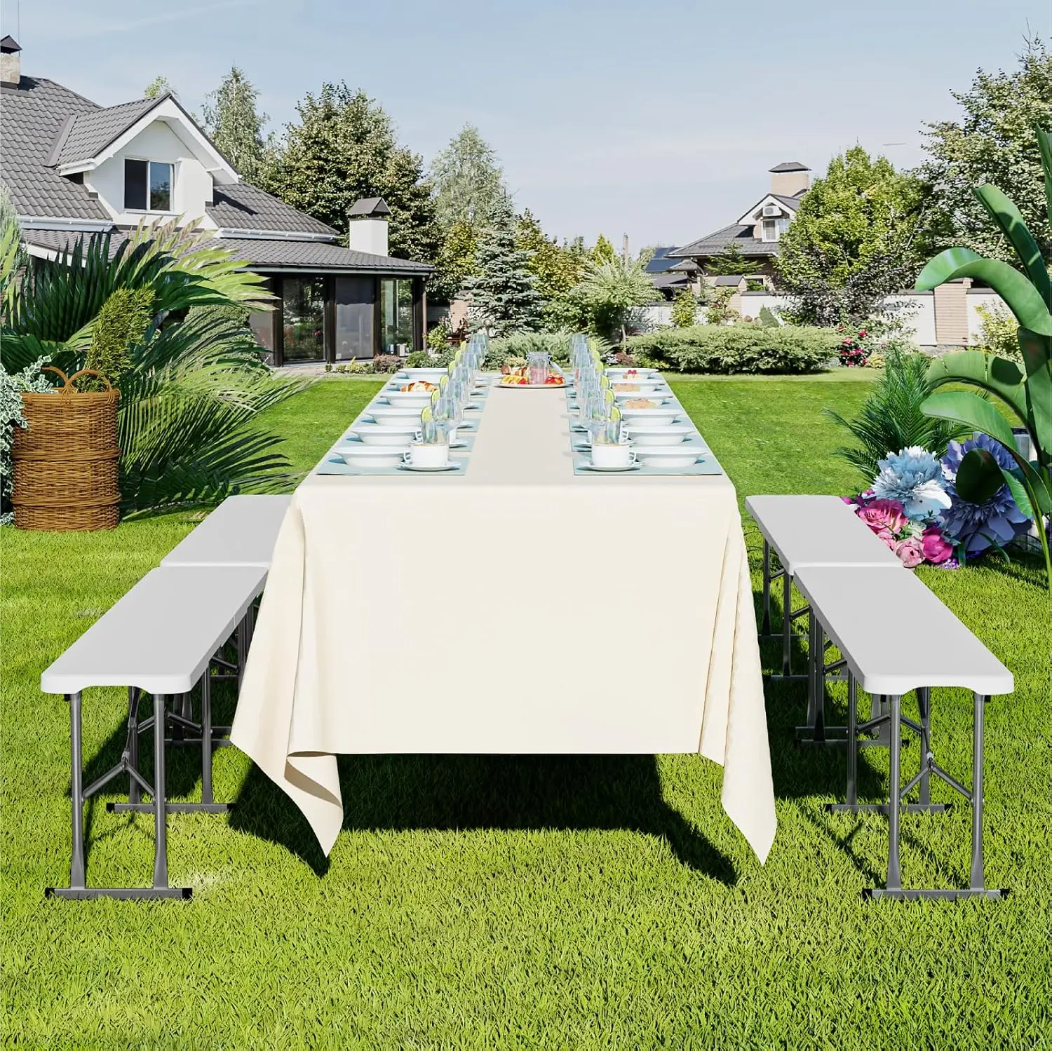 4 Pack 6ft Folding Bench, Plastic Folding Bench for Picnic Camping Dining Party Garden, 6 feet Foldable Benches for Soccer Multi