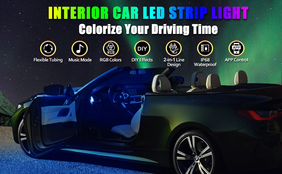 18-in-1 128 Farbige RGB-Symphonie Auto-Ambiente-Innenbeleuchtung Universelle Mehrfachmodi Dekorative Atmosphärenlichter App-Steuerung – Detail 1