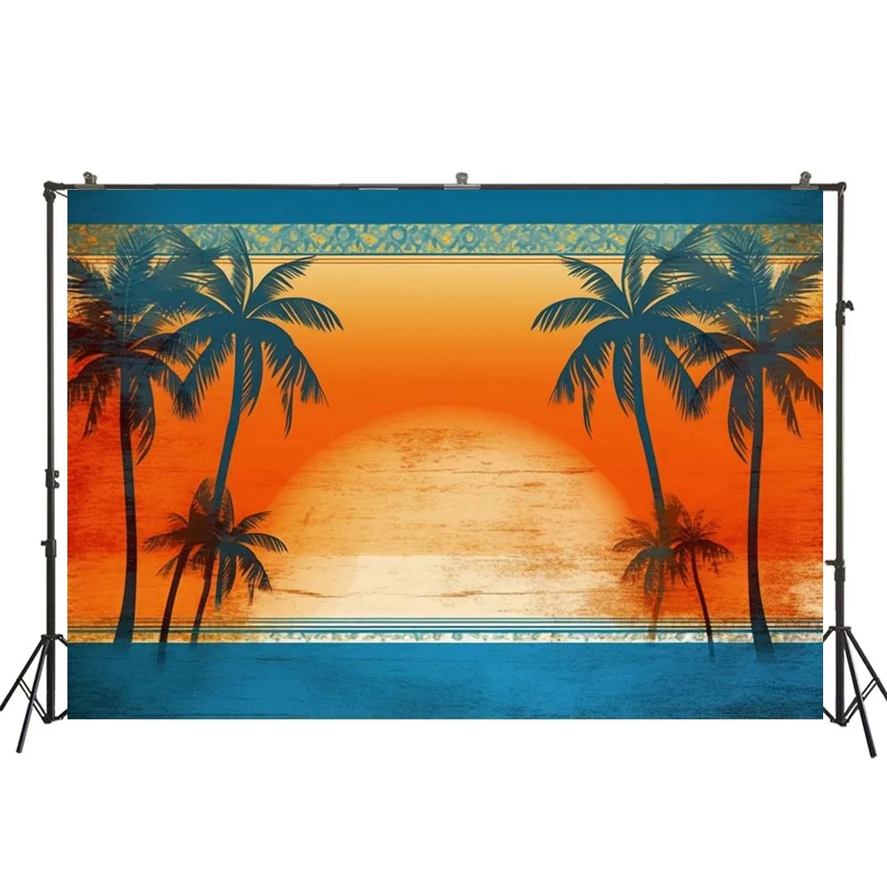 

Palm Trees and Beaches At Sunset Photography Background Decoration Anniversary Newborn