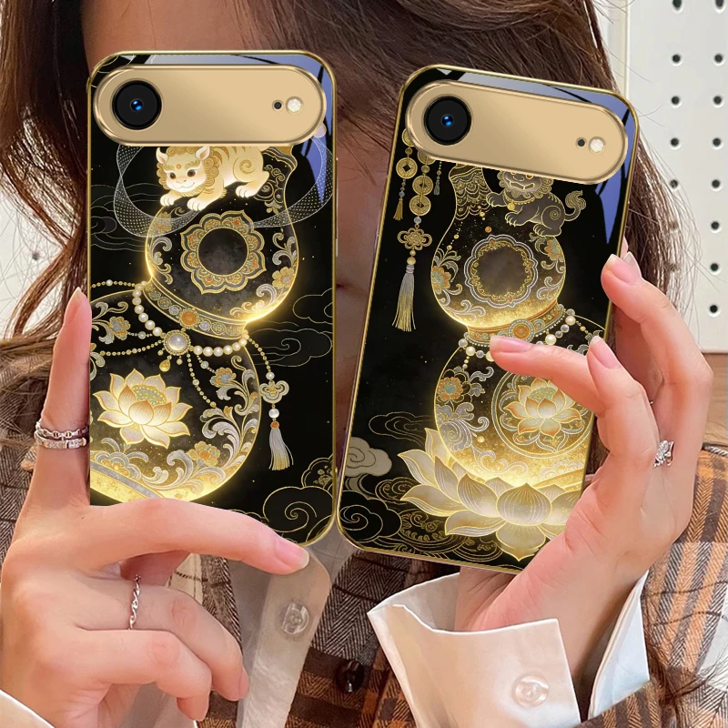 

Golden Lion Calabash For IPhone 17Pro Max 16 17 Pro oMax 15 Pro 14 13 Plus 12Mini 11ProMax XR 16E Air Golden glass phone case