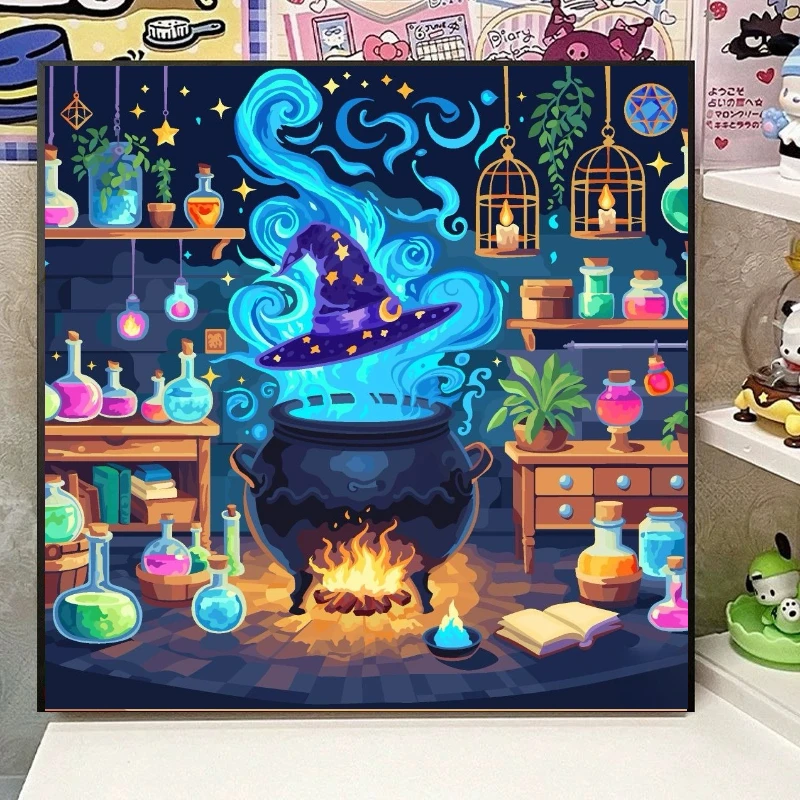 Magic Witch Cauldron Potion Oil Painting By Numbers Canvas Art Wall Decor for Living Room Handmade Gift Unframed