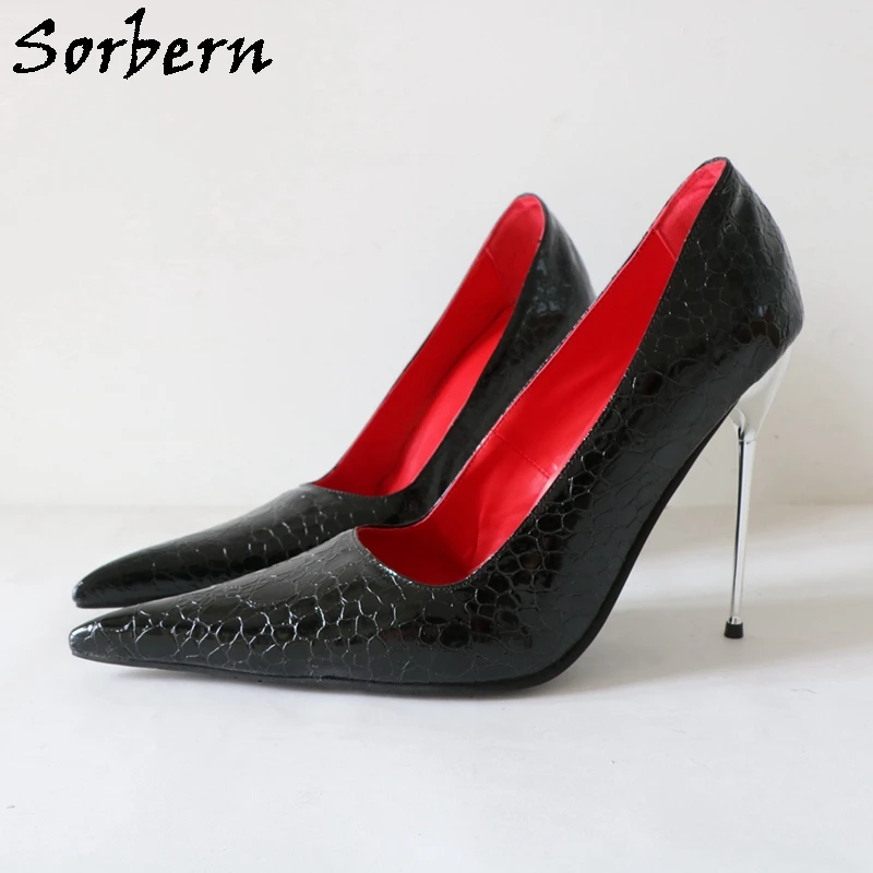 Sorbern 14Cm Stone Style Women Pumps Shoe Fetish Cigarette Style Stilettos High Heel Silver Custom Slip On Party Heels